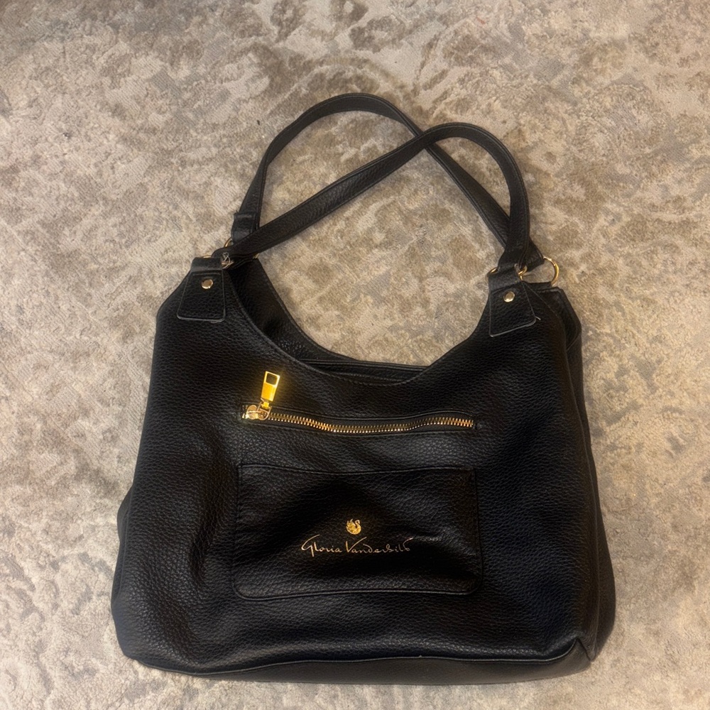 Gloria Vanderbilt Black and Gold Shoulder Bag